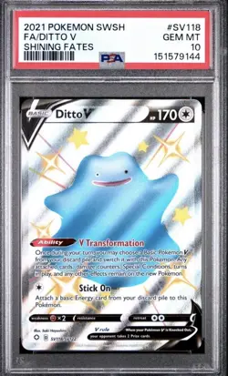 Pokemon Ditto V SV118/SV122 Shining Fates Shiny Vault Full Art PSA 10 New Cert - Image 1