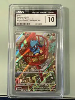 Pokemon TCG Mega Evolution Riolu Black Star Promo Illustration #10 CGC 10 - Image 1
