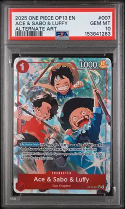 2025 One Piece OP13 EN #007 Ace Sabo Luffy Alternate Art PSA 10 Gem Mint - Image 1