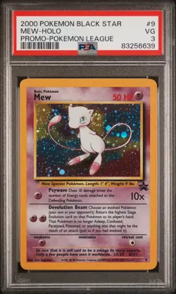 2000 POKEMON PROMO BLACK STAR POKEMON LEAGUE #9 MEW-HOLO PSA 3 - Image 1