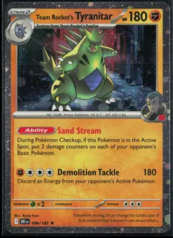 Team Rocket's Tyranitar 096/182 Destined Rivals Rare Cosmo Holo Pokemon - Image 1