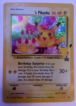 Pokemon TCG Birthday Pikachu Holo Card #24 Ultra Rare 25th Celebrations Edition - Image 1