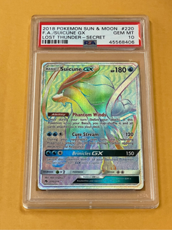 2018 Pokemon Sun Moon Lost Thunder Suicune GX Rainbow Secret Rare 220/214 PSA 10 - Image 1