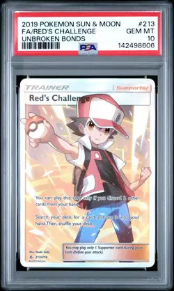 2019 POKEMON SUN & MOON UNBROKEN BONDS #213 FULL ART/RED'S CHALLENGE PSA 10 - Image 1