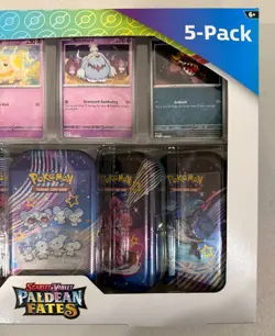 2024 POKEMON TCG S&V PALDEAN FATES 5-PACK MINI TINS SET COSTCO CANADA SEALED - Image 3