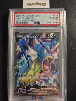 2021 Pokemon SwSh Evolving Skies #171 Full Art Gyarados V PSA GEM 10 - Image 1