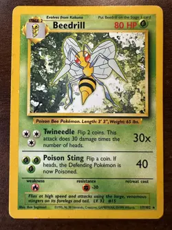 1999 Beedrill 17/102 Base Set MP Pokemon - Image 1