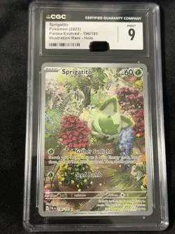 2023 POKEMON PAL EN-PALDEA EVOLVED ILLUSTRATION RARE #196 SPRIGATITO CGC 9 - Image 1