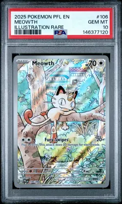 2025 POKEMON PFL EN-PHANTASMAL FLAMES ILLUSTRATION RARE #106 MEOWTH PSA 10 - Image 1