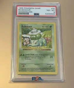 1999 Pokemon Base Set Bulbasaur 44/102 Shadowless PSA 8 Near Mint - Image 1