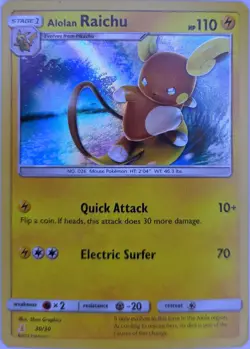 Alolan Raichu 30/30 Holo SM Trainer Kit Lycanroc & Alolan Raichu Pokemon Holo LP - Image 2