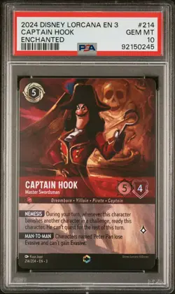 Disney Lorcana Captain Hook Master Swordsman Enchanted 214 PSA 10 Gem Mint - Image 3