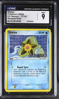 CGC 9 MINT Staryu 77/107 EX Deoxys Reverse Holo Stamped Pokemon Card - Image 1
