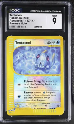 CGC 9 MINT Tentacool 113/147 Aquapolis Reverse Holo Pokemon Card - Image 1
