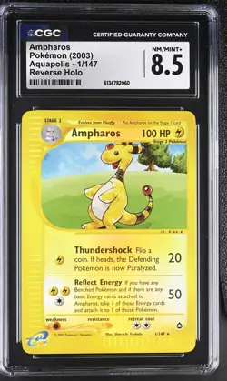 CGC 8.5 NM/MINT+ Ampharos 1/147 Aquapolis Reverse Holo Pokemon Card - Image 1