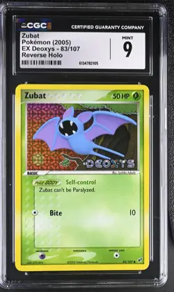 CGC 9 MINT Zubat 83/107 EX Deoxys Reverse Holo Stamped Pokemon Card - Image 1