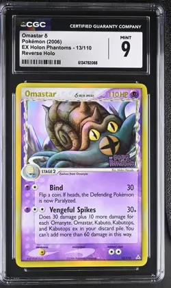 CGC 9 MINT Omastar 13/110 EX Holon Phantoms Reverse Holo Stamped Pokemon Card - Image 1