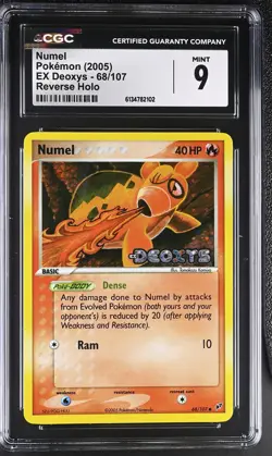 CGC 9 MINT Numel 68/107 EX Deoxys Reverse Holo Stamped Pokemon Card - Image 1