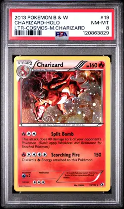 POKEMON LEGENDARY TREASURES CHARIZARD #19 COSMOS HOLO PSA 8 NM #120863829 SWIRL - Image 1