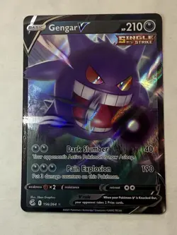 Pokemon TCG Gengar v Fusion Strike Holo Ultra Rare Card 156/264 - Image 1