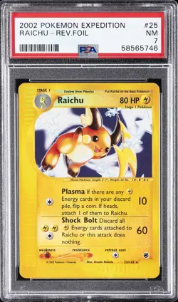 2002 POKEMON EXPEDITION #25 RAICHU-REVERSE FOIL PSA 7 - Image 1