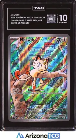 Pokemon 2025 Meowth 106/094 Illustration Rare Phantasmal Flames GEM MINT TAG 10 - Image 1