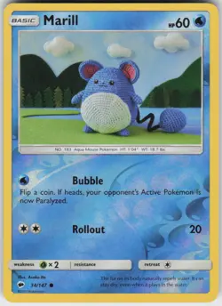 MARILL 34/147 BURNING SHADOWS POKEMON REVERSE HOLO COMMON NM - Image 1