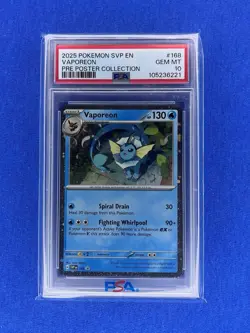 2025 POKEMON SVP EN #168 VAPOREON PRE POSTER COLLECTION PSA 10 GEM MINT - Image 1