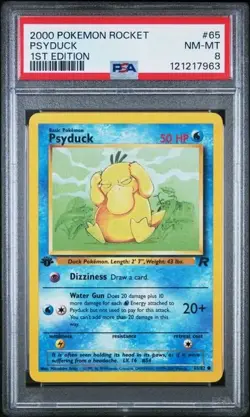 Psyduck #65 1st Edition Team Rocket 2000 Pokemon PSA 8 💦 - Image 1