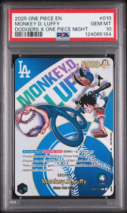 2025 ONE PIECE PROMOS DODGERS X ONE PIECE NIGHT #010 MONKEY D. LUFFY PSA 10 - Image 1
