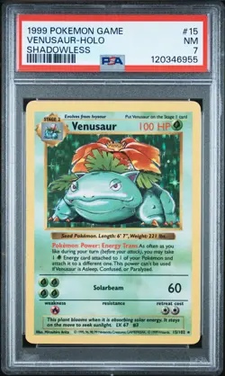 1999 POKEMON GAME SHADOWLESS #15 VENUSAUR-HOLO PSA 7 - Image 1