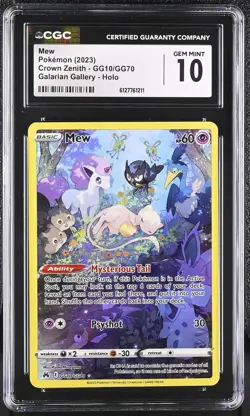 2023 POKEMON CROWN ZENITH GALARIAN GALLERY HOLO #GG10 MEW CGC 10 GEM MINT - Image 1