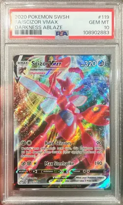2020 Pokemon Darkness Ablaze Scizor Vmax Full Art 119/189 PSA 10 Mint - Image 1