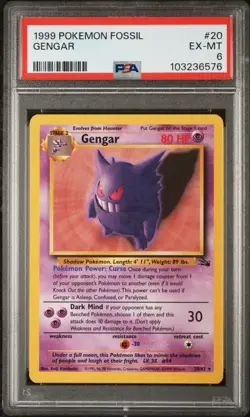 1999 Pokemon Fossil Gengar #20 Regular PSA 6 - Image 1