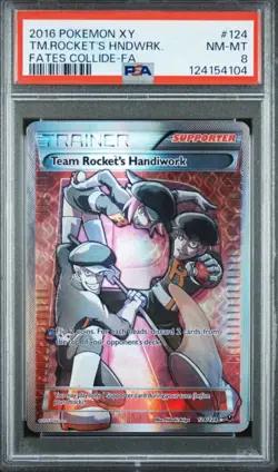 PSA 8 POKEMON TEAM ROCKET'S HANDIWORK FULL ART 124/124 2016 XY FATES COLLIDE TCG - Image 1