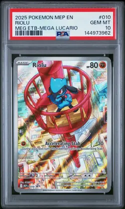 2025 POKEMON MEP EN-ME BLACK STAR PROMO #010 RIOLU PSA 10 - Image 1