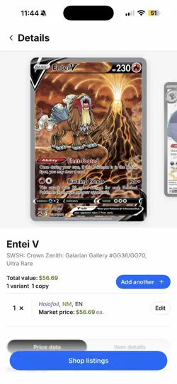 Pokemon Entei V GG36/GG70 Full Art Ultra Rare Holo 230 HP SWSH Crown Zenith Card - Image 3