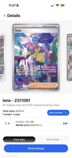 Nintendo Iono 237/091 SV Paldean Fates Special Illustration Rare Holo Full Art - Image 3