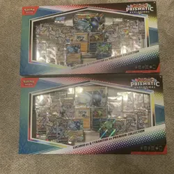 2 x Pokemon Prismatic Evolutions Lucario EX and Tyranitar EX Premium Collection - Image 1