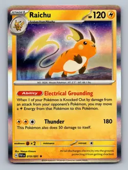 Raichu 019/091 HOLO Rare Paldean Fates Pokemon Near Mint - Image 1
