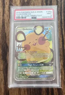2019 POKEMON SUN & MOON UNBROKEN BONDS #195A FULL ART/DEDENNE GX PSA 9 - Image 1