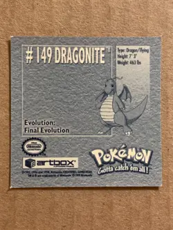 Pokemon 1999 Artbox Series 1 Stickers Dragonite 149. - Image 4