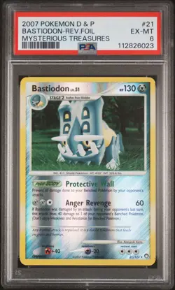 2007 POKEMON DIAMOND & PEARL MYSTERIOUS TREASURES #21 BASTIODON-REV FOIL PSA 6 - Image 1