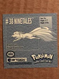 Pokemon 1999 Artbox Series 1 Stickers Ninetales 38. FREE SHIPPING! - Image 2