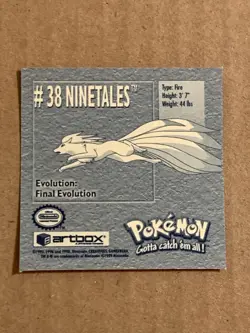 Pokemon 1999 Artbox Series 1 Stickers Ninetales 38. FREE SHIPPING! - Image 4
