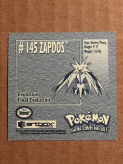 Pokemon 1999 Artbox Series 1 Stickers Zapdos 145. FREE SHIPPING! - Image 2