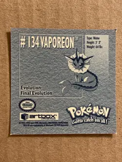 Pokemon 1999 Artbox Series 1 Stickers Vaporeon 134. - Image 4