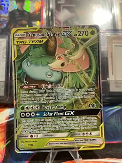 Venusaur & Snivy GX 1/236 - Cosmic Eclipse - Tag Team Ultra Rare Pokemon Card - Image 1
