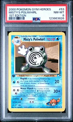 Pokemon TCG Misty's Poliwhirl 53/132 Gym Heroes 1st Edition PSA 8 - Image 1