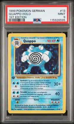 1999 Pokemon Base Set 1st Edition German Quappo Poliwrath 1st Edition #13 PSA 9 - Image 1